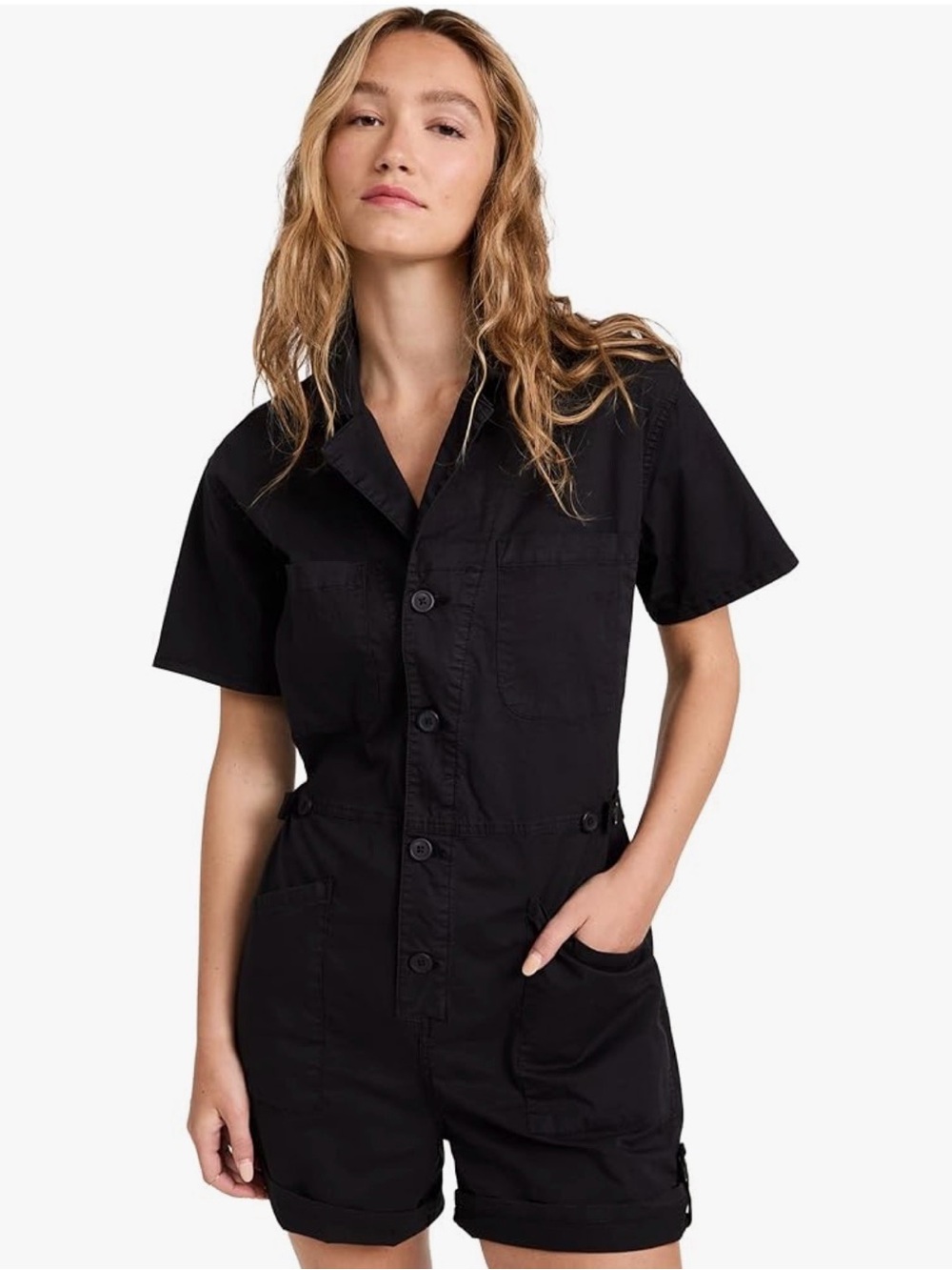 PISTOLA Women's Black Parker Jumpsuit Button Down Romper, XS